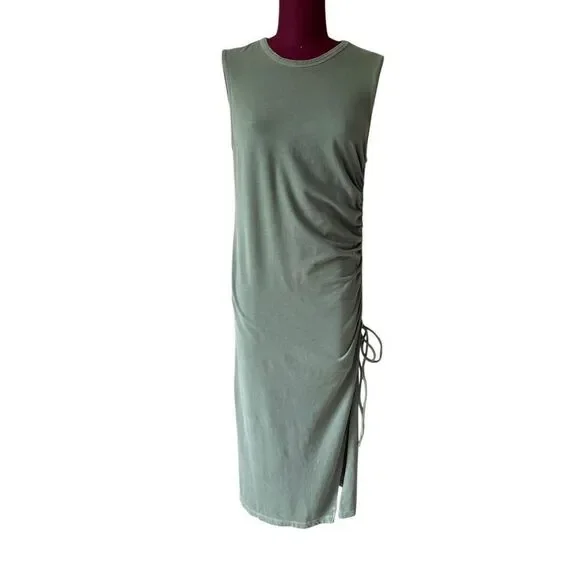 Nation LTD Iris Ruched Crewneck Midi Dress size M Sea Spray Green Sleeveless - Picture 4 of 9